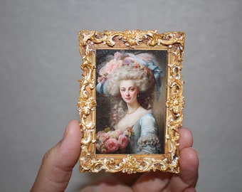 Miniature wall plaque Beautiful Lady, French Rococo 1700's Fashion, picture, Dollhouse Decor, handmade