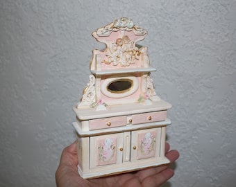 Miniature Cupboard, Cabinet, Dollhouse furniture hand-painted, French style hutch, Cherubs Roses 1/12 Scale