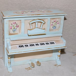 Miniature Piano, Musical Instrument, 1/12 Scale Dollhouse, HAND PAINTED French style