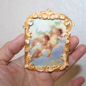Miniature picture, Wall plaque Cherubs, French painting, Renaissance, miniature, handmade, 1:12 Scale Dollhouse furniture,