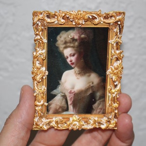 Miniature wall plaque Beautiful Lady, French Rococo 1700&#39;s Fashion, picture, Dollhouse Decor, handmade