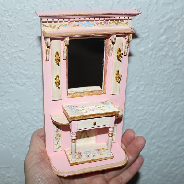 Miniature Furniture, Miniature Hall stand with mirror, Victorian closet, French style, hand-made 1/12 Scale