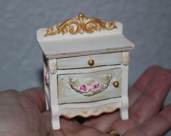 Dollhouse Furniture, 2 Miniature Nightstands,  Chest Set of 2, Victorian, hand-painted, shabby chic, French blue,1/12