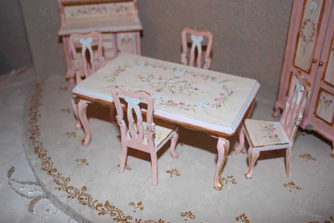 Miniature Rococo Dining Set, Table and 4 Chairs Hand-painted, French ...