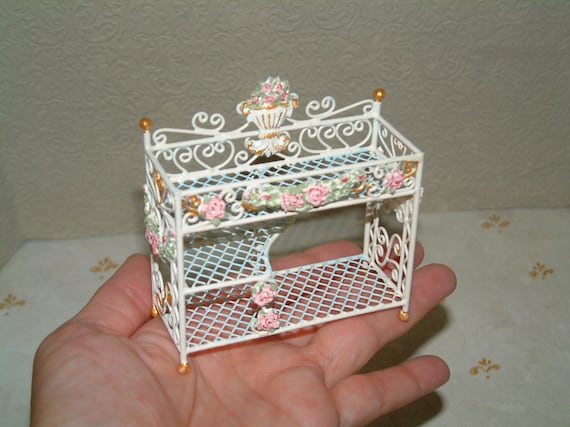 Dollhouse furniture Miniature Shelf Planter, hand-painted, French style  Roses 1/12 Scale