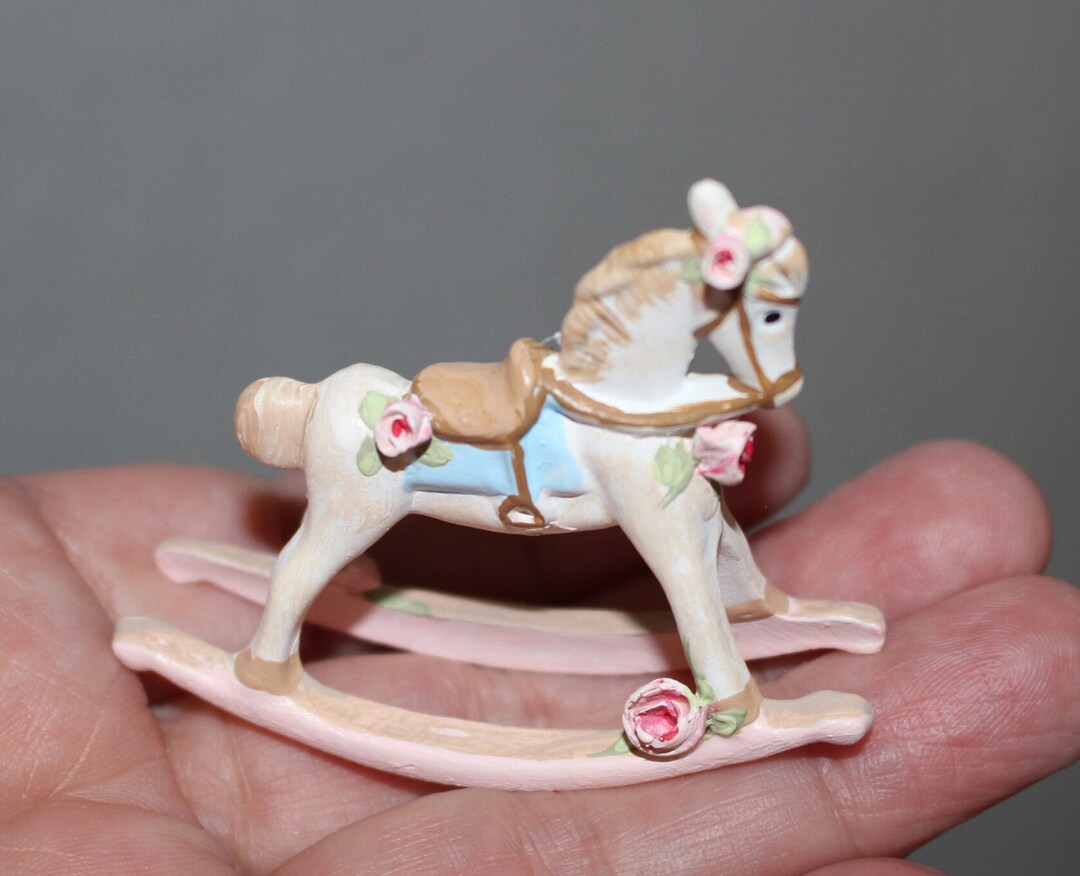 Miniature Rocking Horse Light Pink, Hand-painted & Hand Embellished W ...