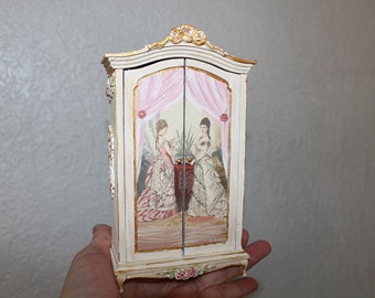 Dollhouse Furniture, Miniature Cabinet, 1/12 Scale Miniatures, French style Armoire, Cabinet hand-painted & print