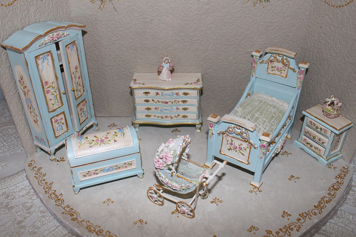 Dollhouse Miniature furniture Bed handpainted French style Etsy