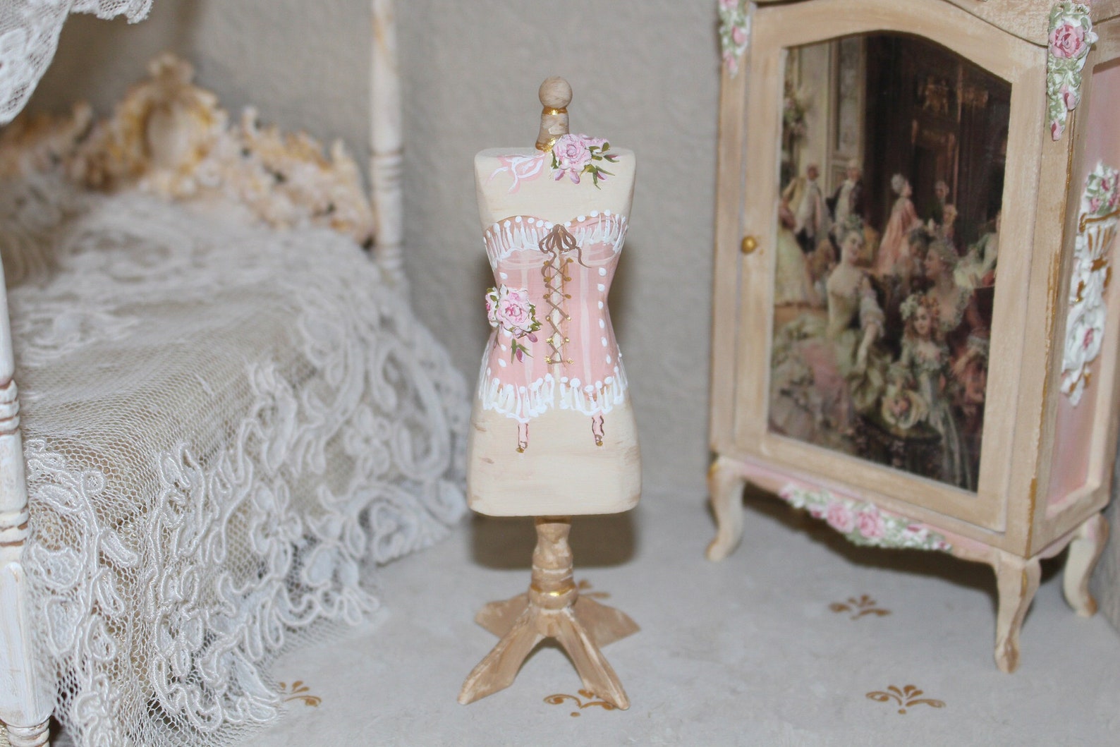 Miniature HANDPAINTED Dress Form With Corset Display Bust Etsy UK