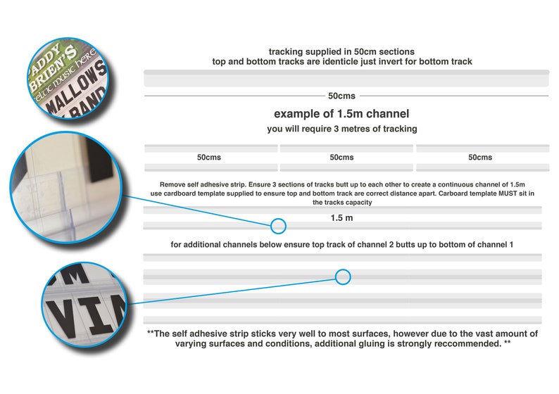 Stickable Double Capacity Tracking for Letters, Moveable Wall Lettering