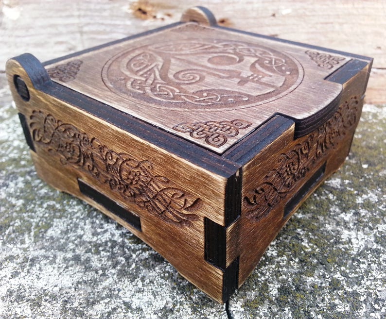 Viking box with Hel and ravens. Wooden witch Box for runes and Etsy