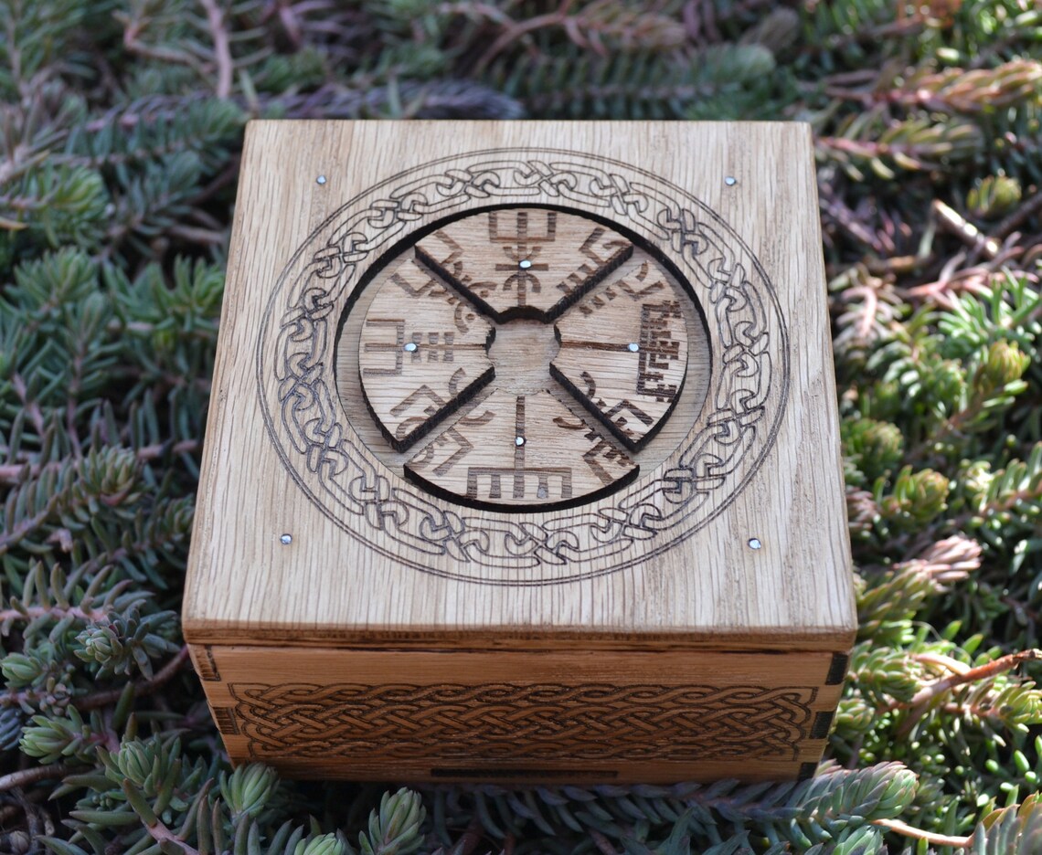 Viking box with Vegvisir. Viking Secret Box. Hidden lock box. Etsy