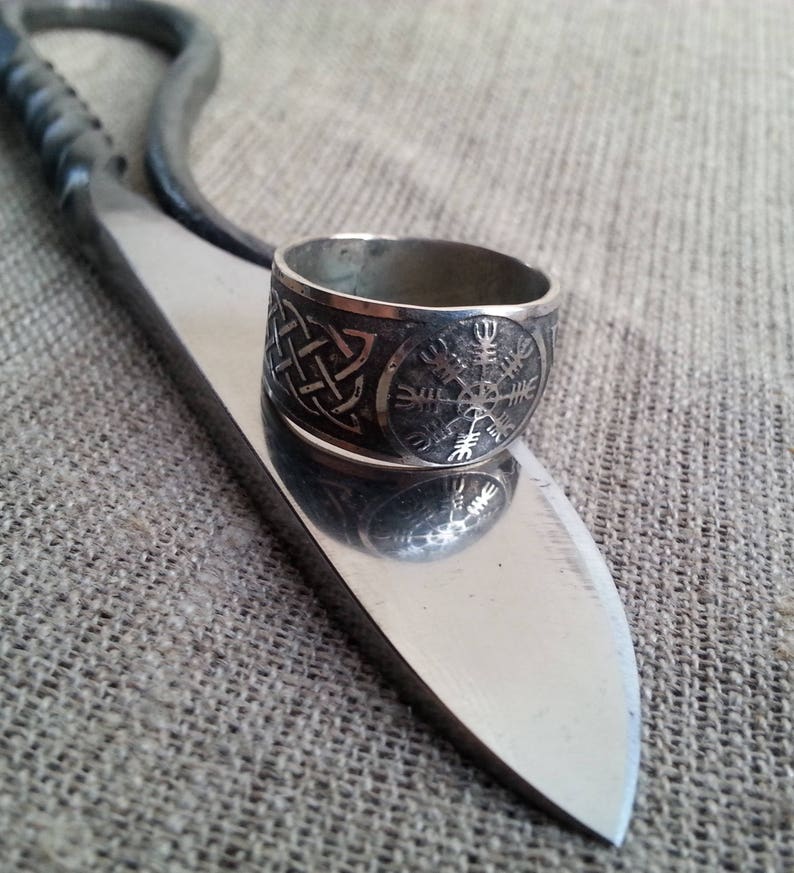 Viking Ring with Aegishjalmur. Norse pagan band ring with | Etsy