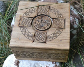 Box with Secret lock. Hidden lock box. Viking box with celtic cross. Wooden carved celtic ornament box. Secret box. Viking witch box