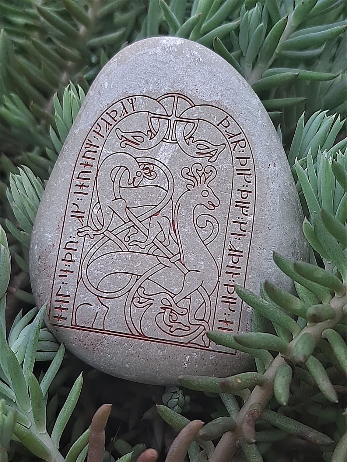 Rune stone. Viking stone with runic inscription. Viking runes. Etsy