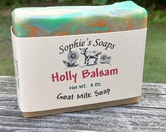 Handmade Holly Balsam Goat Milk Soap: Festive Scent