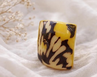 Colorful Tagua Ring – Handmade Vegetable Ivory Statement Ring, Sustainable Eco Friendly Jewelry, One of a Kind Gift for Women