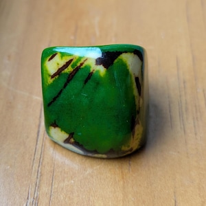 Green Tagua Ring, Chunky Statement Ring, Vegetable Ivory Jewelry, Eco Friendly Boho Ring 10 US