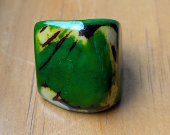 Green Tagua Ring, Chunky Statement Ring, Vegetable Ivory Jewelry, Eco Friendly Boho Ring