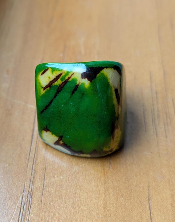 Green Tagua Ring, Chunky Statement Ring, Vegetable Ivory Jewelry, Eco Friendly Boho Ring