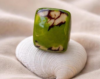 Organic Tagua Ring – Vegetable Ivory Statement Ring for Women, Sustainable Handmade Jewelry, Available in Sizes