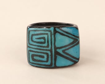 Carved Tagua Statement Ring, Geometric Vegetable Ivory Jewelry