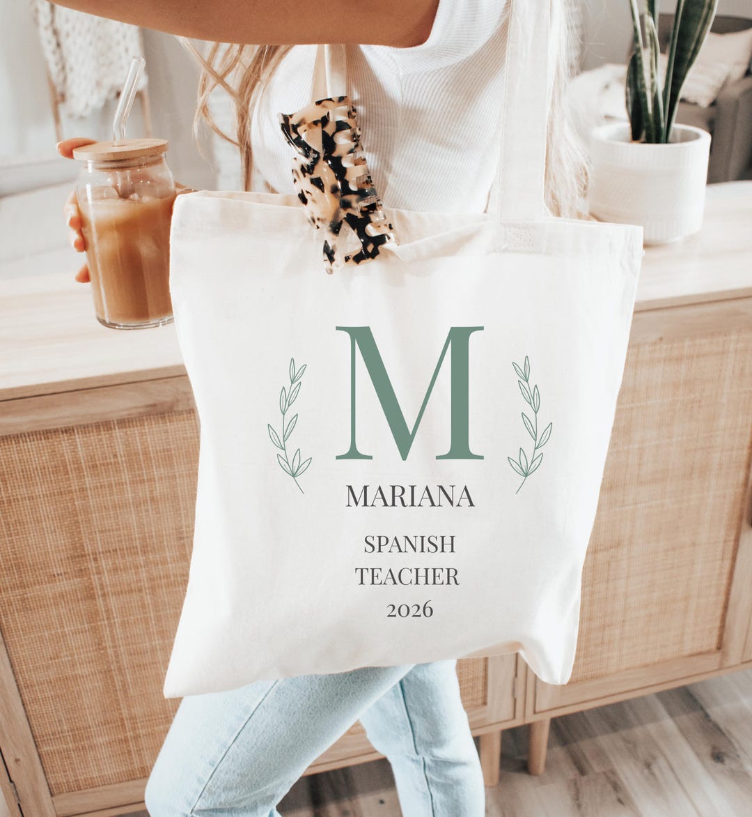 Personalized Spanish Teacher Tote Bag • Custom Initial & Name • Teacher ...