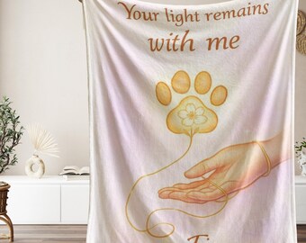 Personalized Pet Memorial Blanket • “Your Light Remains With Me” Tribute • Pet Loss Gift • Rainbow Bridge Comfort Blanket