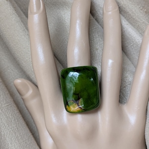 Green Tagua Ring, Chunky Statement Ring, Vegetable Ivory Jewelry, Eco Friendly Boho Ring 8 ring#2 US