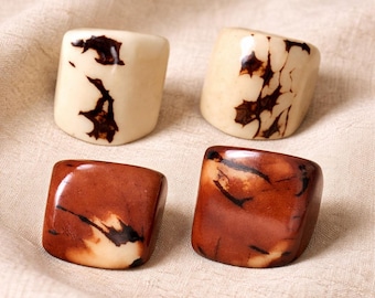 Brown Cream Tagua Ring, Natural Vegetable Ivory Ring, Eco Friendly Statement Ring, Sustainable Jewelry