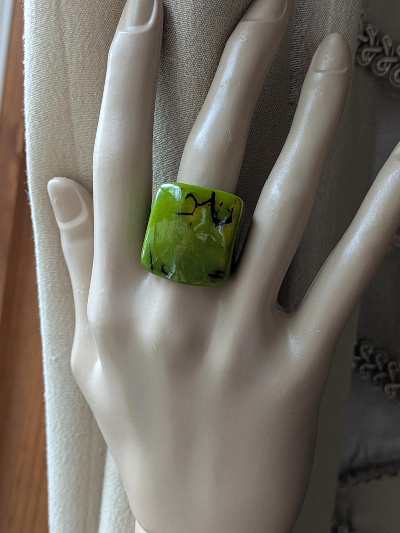Green Tagua Ring, Chunky Statement Ring, Vegetable Ivory Jewelry, Eco Friendly Boho Ring 9 ring#3 US