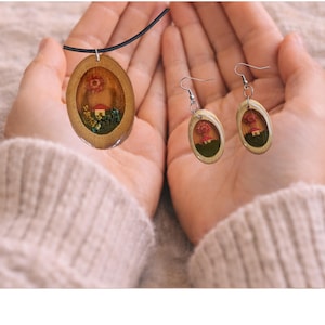 Handmade Cottagecore Jewelry Set, Miniature Garden Necklace Earrings and Ring, Botanical Gift for Her, Nature Inspired Floral Jewelry image 5