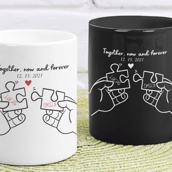 Valentine's Day Mug, Couple Together, Now And Forever Mugs, Personalized Mugs, Engagement Gift, Bride and Groom set, Gif For Couple