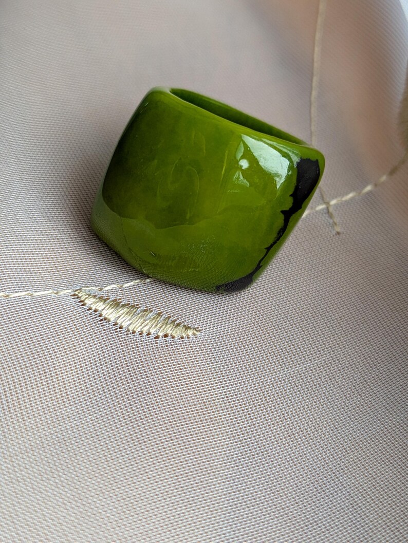 Green Tagua Ring, Chunky Statement Ring, Vegetable Ivory Jewelry, Eco Friendly Boho Ring 8 ring#1 US