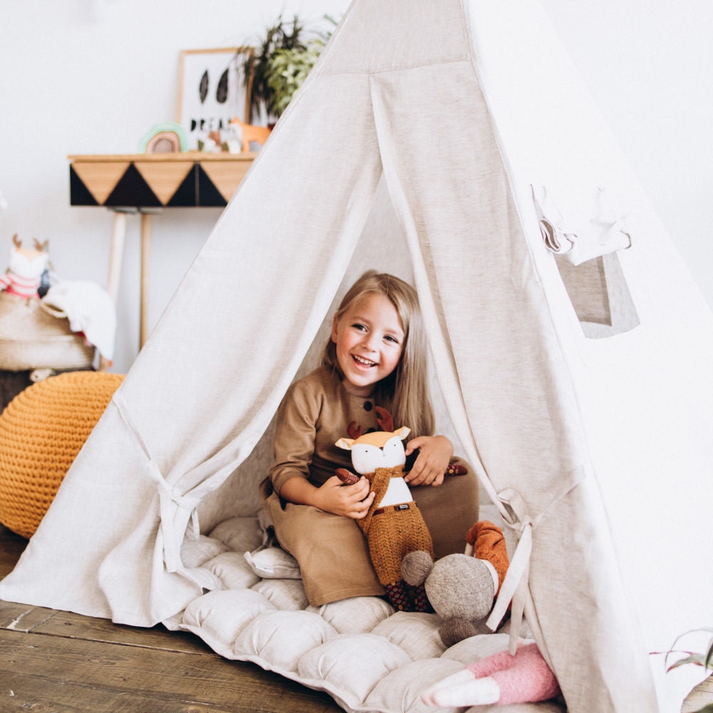 FREE SHIPPING Natural Teepee Tent Linen Childrens Teepee | Etsy