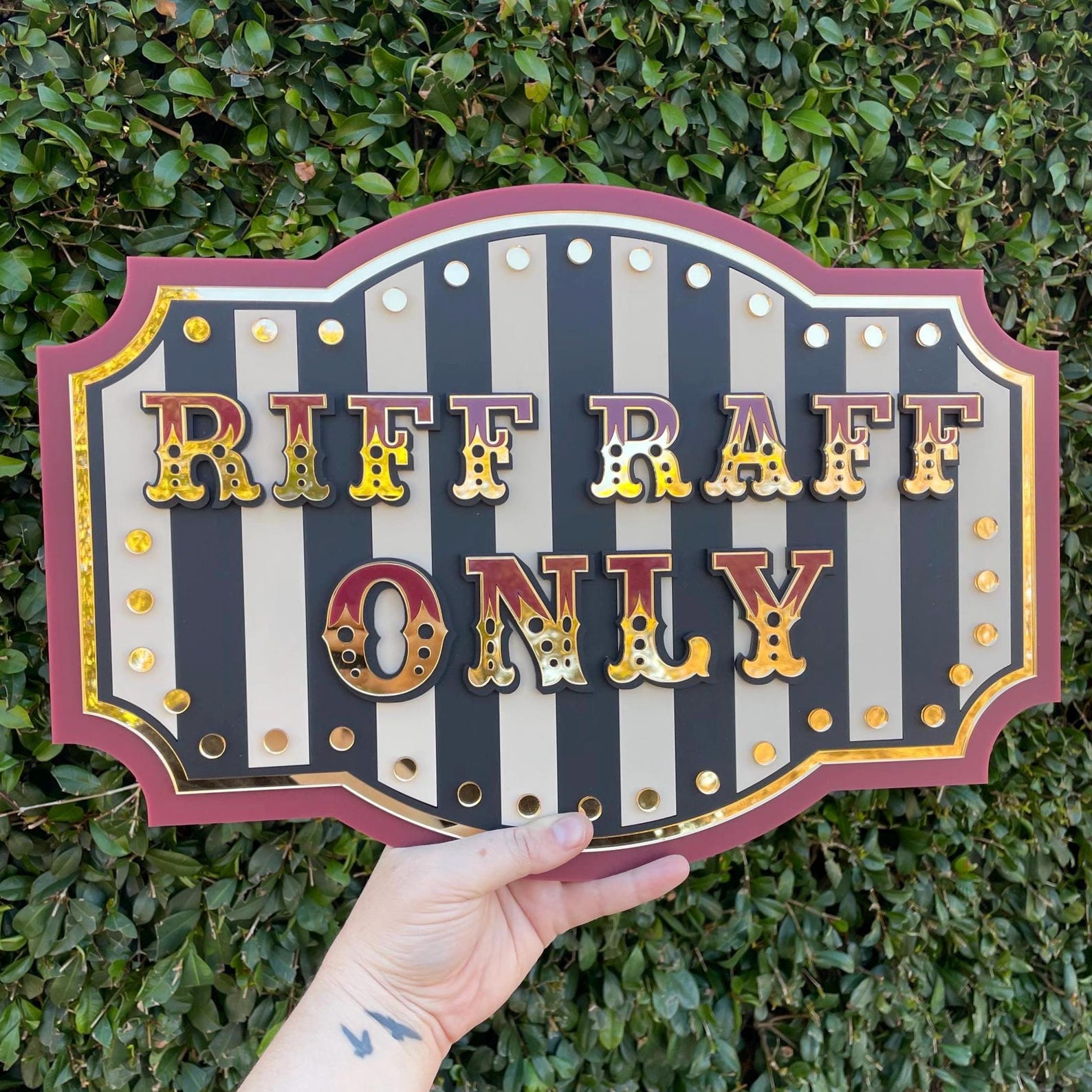 Riff Raff Tag Riff Raff Only Wall Sign | Port Wine Red & Gold 3D Acrylic | Vintage ...