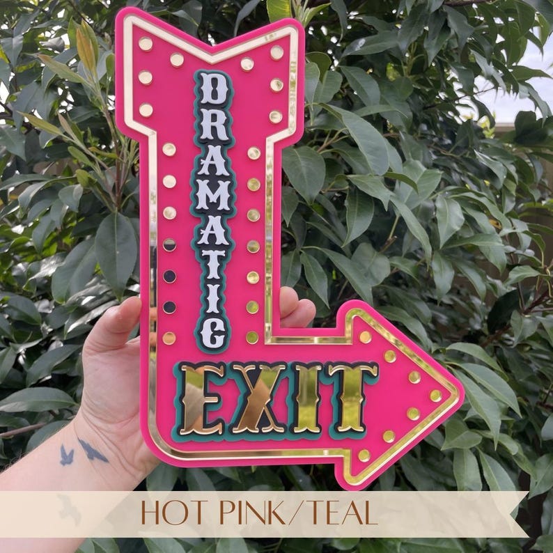 Hot Pink Wall Decor | Dramatic Exit Marquee Arrow Sign | Pink Statement Wall Art | Bold Girls Room Decor | Dopamine Decor Wall Sign Hot Pink