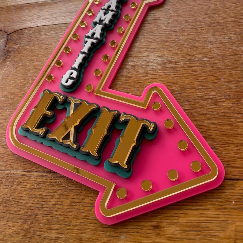 Hot Pink Wall Decor | Dramatic Exit Marquee Arrow Sign | Pink Statement Wall Art | Bold Girls Room Decor | Dopamine Decor Wall Sign image 6
