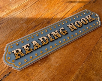 Letrero vintage para rincón de lectura / Decoración para rincón de lectura infantil / Letrero de pared para biblioteca / Decoración de estantería caprichosa / Sala de juegos o guardería