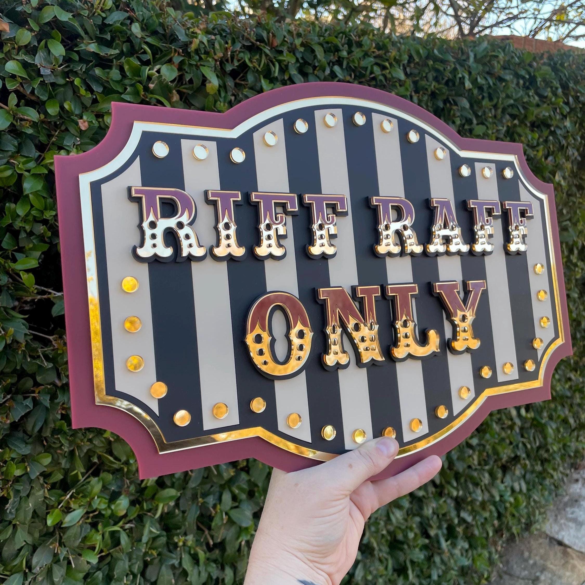 Riff Raff Only Wall Sign | Port Wine Red & Gold 3D Acrylic | Vintage ...
