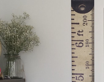 Vintage Inspired Tape Measure Hanging Height Chart, Ruler Growth Chart, Imperial & Metric Height Chart, Feet and Metres HIGH QUALITY BANNER