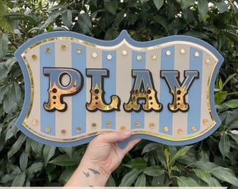 Letrero decorativo para sala de juegos / Letrero luminoso vintage azul / Decoración para sala de juegos infantil / Arte de pared original para guardería / Decoración llamativa para habitación infantil