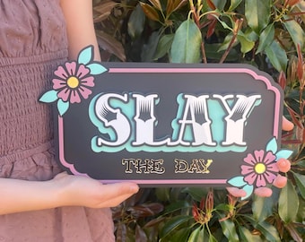 Letrero acrílico de pared "Triunfa el día" ~ Decoración ecléctica inspirada en tatuajes