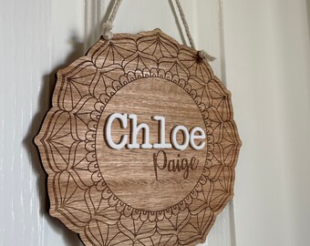 Personalised Wooden Name Plaque ~ Boho ~ Mandala ~ Kids Room ~ Wall Hanging