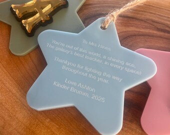 Adorno personalizado para profesores ~ Poema grabado ~ Estrella con inicial dorada