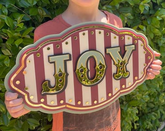 Letrero navideño de inspiración vintage JOY ~ Texto personalizado ~ Decoración navideña ~ Estilo rústico, industrial y ecléctico ~ Regalo festivo para el hogar