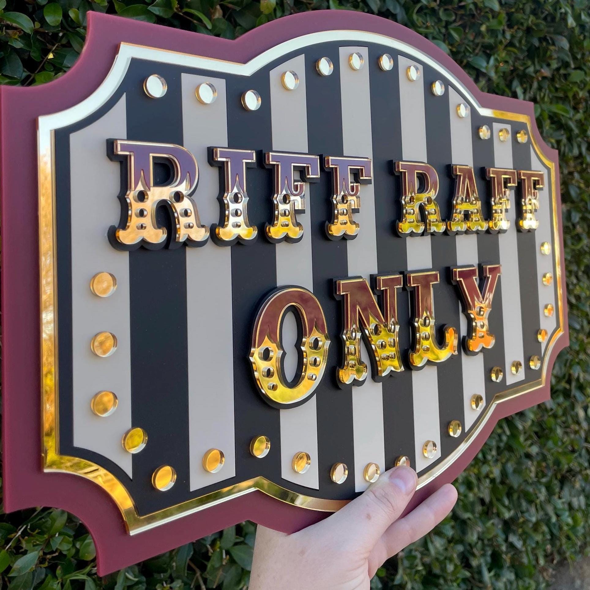Riff Raff Only Wall Sign | Port Wine Red & Gold 3D Acrylic | Vintage ...