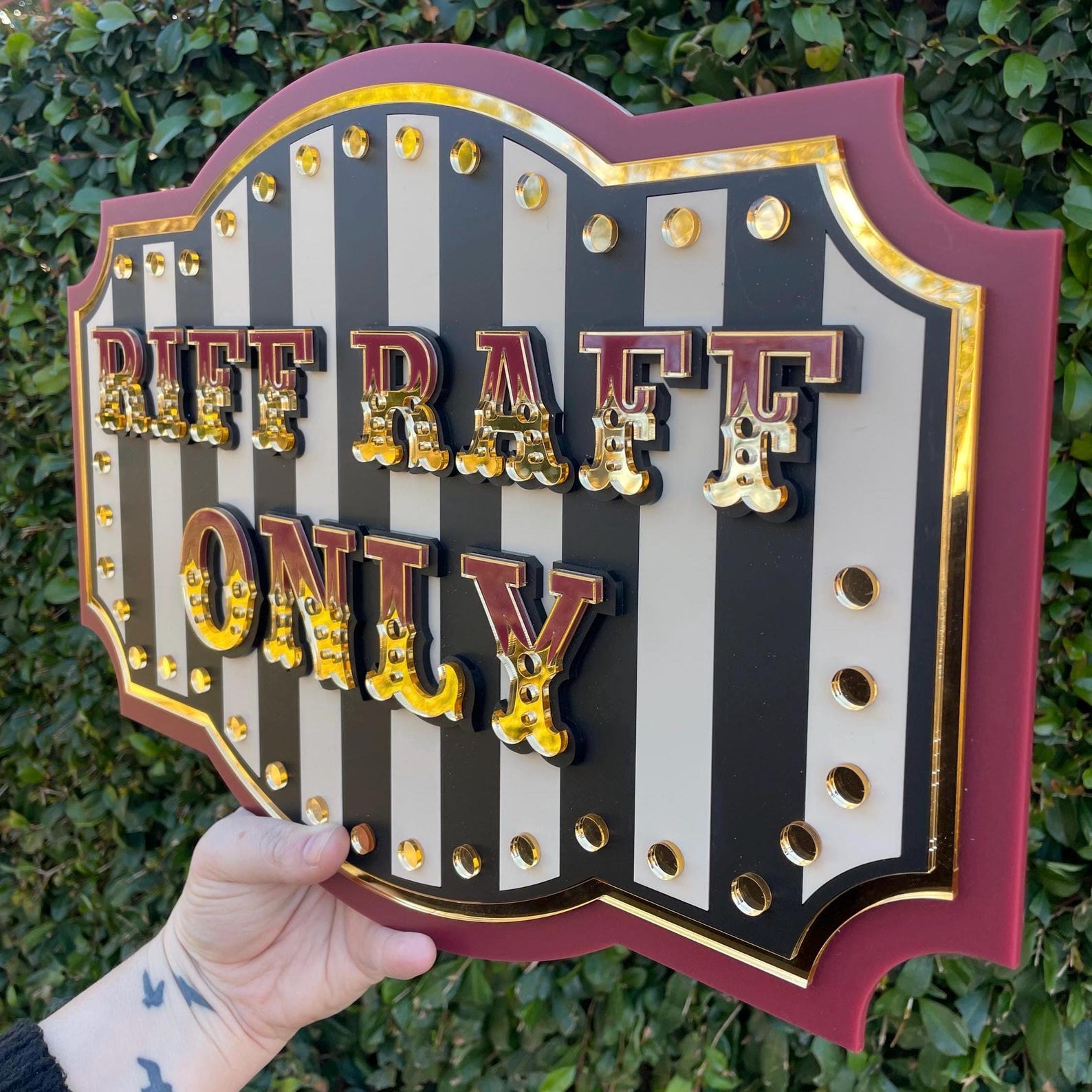 Riff Raff Only Wall Sign | Port Wine Red & Gold 3D Acrylic | Vintage ...