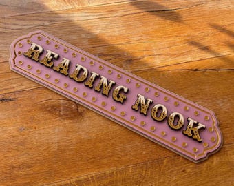 Letrero de biblioteca infantil / Decoración de rincón de lectura con marquesina rosa vintage / Decoración de pared para biblioteca de sala de juegos / Estantería original / Rincón de lectura de cuentos