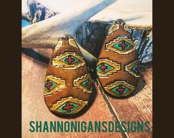 Handmade Tooled Leather Earrings: Southwestern Design
